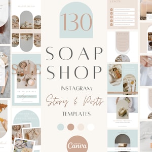 Modelli di marketing Instagram per negozi di sapone in bundle, modelli di storie Insta personalizzabili per negozi di sapone, design canva modificabile per il business del sapone