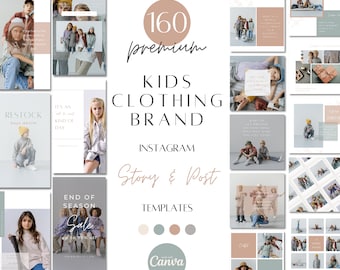 Kids Fashion brand instagram Story templates, childrens clothing business insta posts 3:4 ratio, customizable in canva, jr clothing label