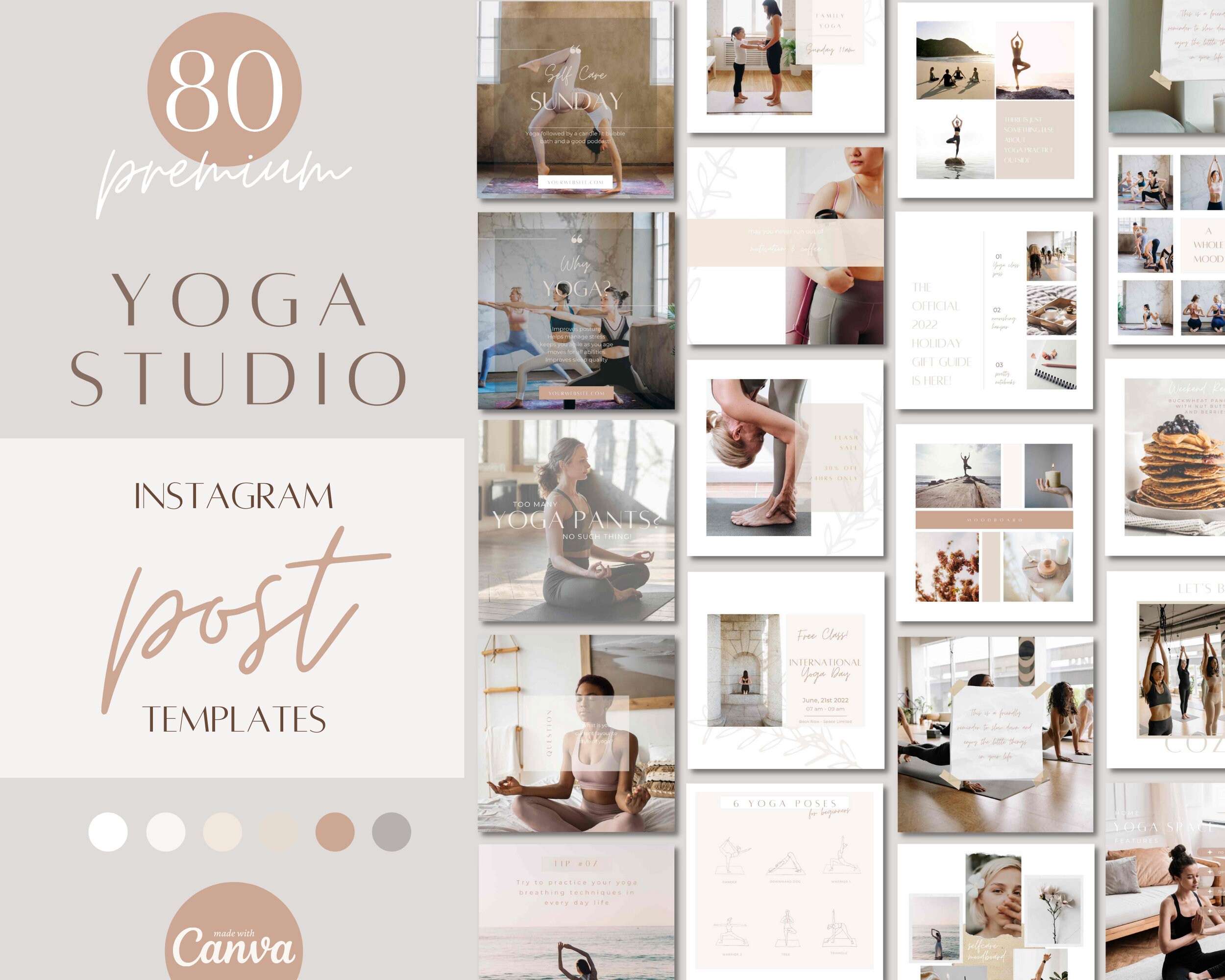Yoga Instagram Post and Story Template Bundle, Wellness Social Media ...