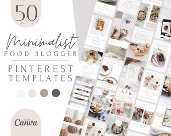 Minimalist Food Blogger Pinterest Pin templates, customizable canva templates, Foodie social media templates, modern blogger templates