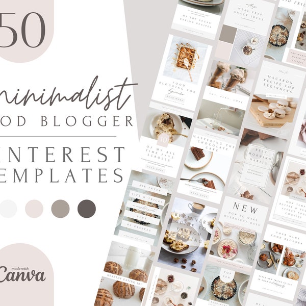 Minimalist Food Blogger Pinterest Pin templates, customizable canva templates, Foodie social media templates, modern blogger templates