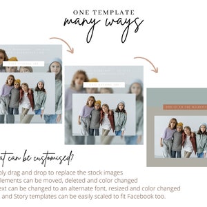May include: Three different versions of a social media post template featuring a group of children wearing fall clothing. The text on the template reads "Fall Styling 101".