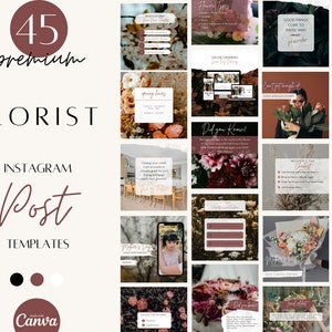 Florist Instagram Post Templates, Floral insta Posts, Florist social marketing, canva templates for Flower Shop, Instagram marketing, INST