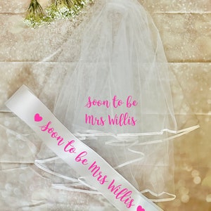 Veil and Sash Hen Party Set Personalised Matching Set Hen Accessories Hen Do Bride to be Bride Sash Bride Veil Hen Night image 2