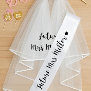 Bride To Be Veil and Sash Set | Personalised Hen Party Accessories | Future Mrs Gift | Free UK Tracked Delivery