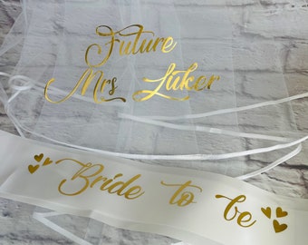 Bride to be Veil and Sash Set | Hen Party | Personalised | Soon to be Mrs | Future Mrs | Bride to be | Hen Accessory | Bachelorette party