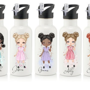 Girl's School Water Bottle | Personalised | New Term | Uniform | First day | White Aluminium Bottle | Any Name | Bespoke | Back to School