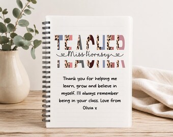Personalised Teacher Notebook | Thank You Gift for Teacher | End of School Year Present | Custom Name Journal | TA Gift