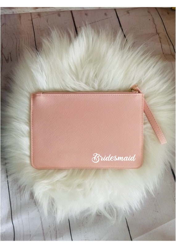 Personalised Bridesmaid Clutch Bag Blush Pink Faux Leather