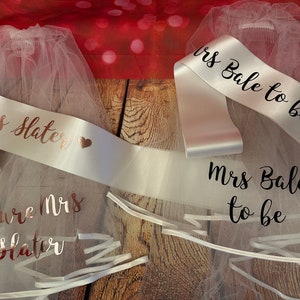 Veil and Sash Hen Party Set Personalised Matching Set Hen Accessories Hen Do Bride to be Bride Sash Bride Veil Hen Night image 9