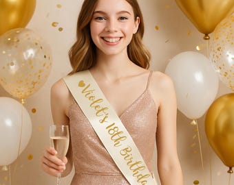 Personalised Birthday Sash | Any Age Birthday Girl/Boy, 18th, 21st, 30th, 40th, 50th Party Accessories & Decor