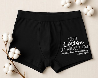 Cotton Wedding Anniversary Gift | Personalised Men's Cotton Hipster Boxers | 2nd Anniversary Gift for Him | Sizes XS-4XL