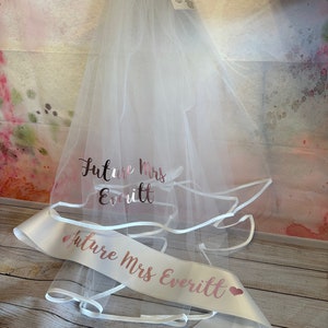 Veil and Sash Hen Party Set Personalised Matching Set Hen Accessories Hen Do Bride to be Bride Sash Bride Veil Hen Night image 7