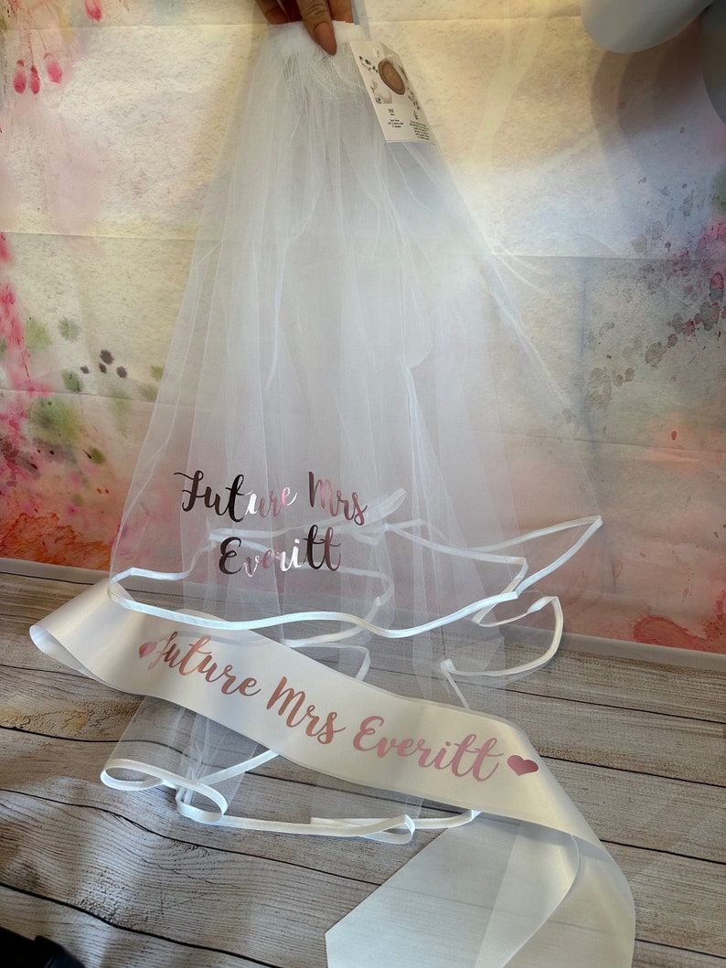 Veil and Sash Hen Party Set Personalised Matching Set Hen Accessories Hen Do Bride to be Bride Sash Bride Veil Hen Night image 7