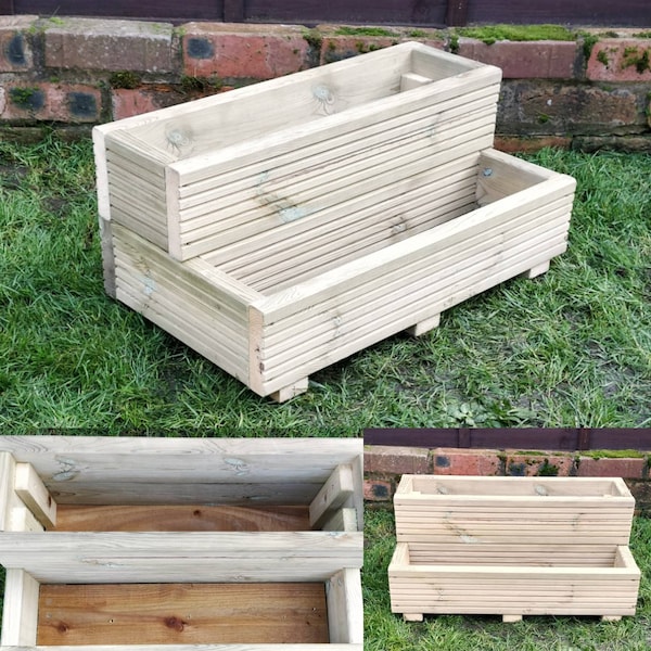 Wooden garden planter - 2 tier - stepped planter - herb garden - small flower planter - garden - gardening - vegetables - veg planter