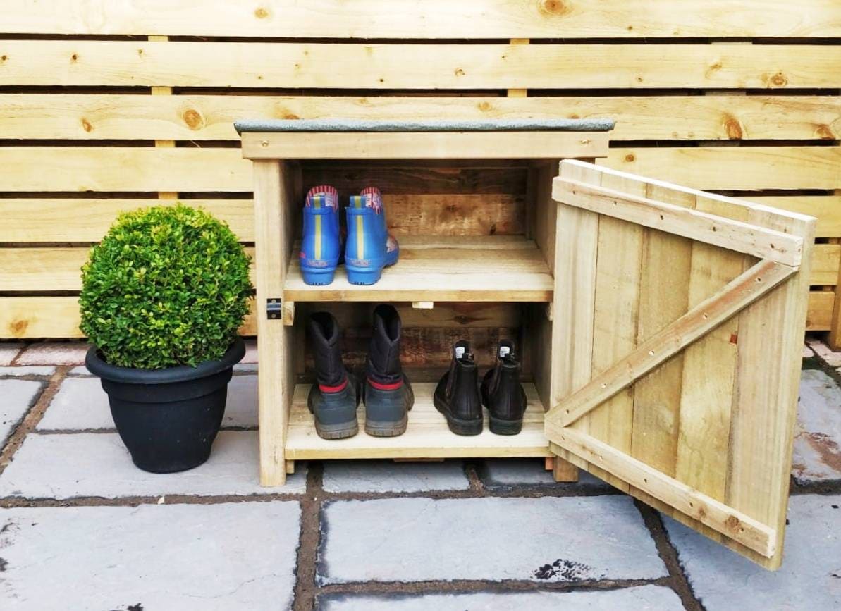Chunky Wooden Wellie - Welly Store - Outdoor Shoe Storage - Work