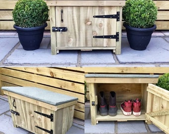 Chunky wooden - Welly store - wellie store - workboots - shoe storage - dog walking - muddy boots - outdoor storage