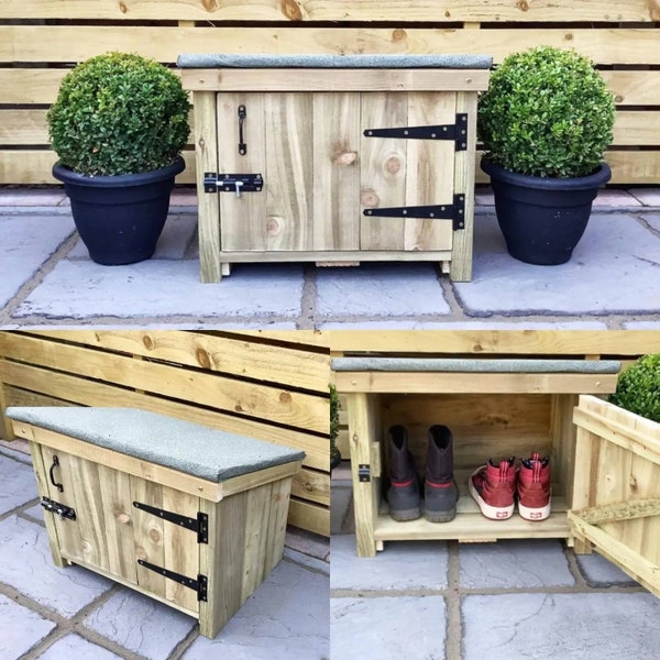 Chunky wooden - Welly store - wellie store - workboots - shoe storage - dog walking - muddy boots - outdoor storage