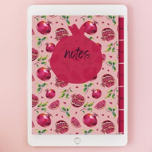 Hyperlinked Digital Notebook With Sections Pomegranate Themed Pink Notebook