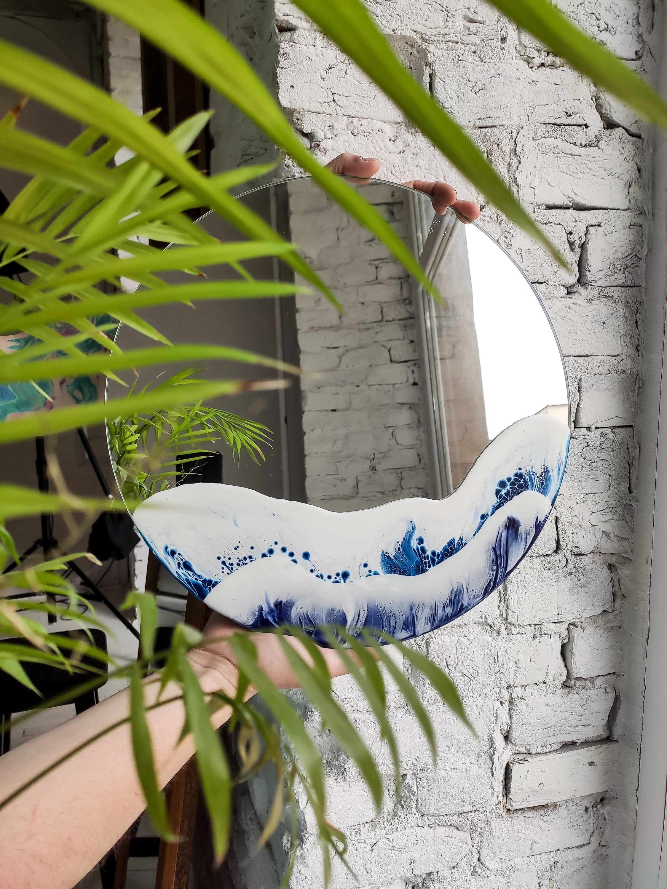 Epoxy mirror round mirror with 3D waves wall decor bathroom Etsy