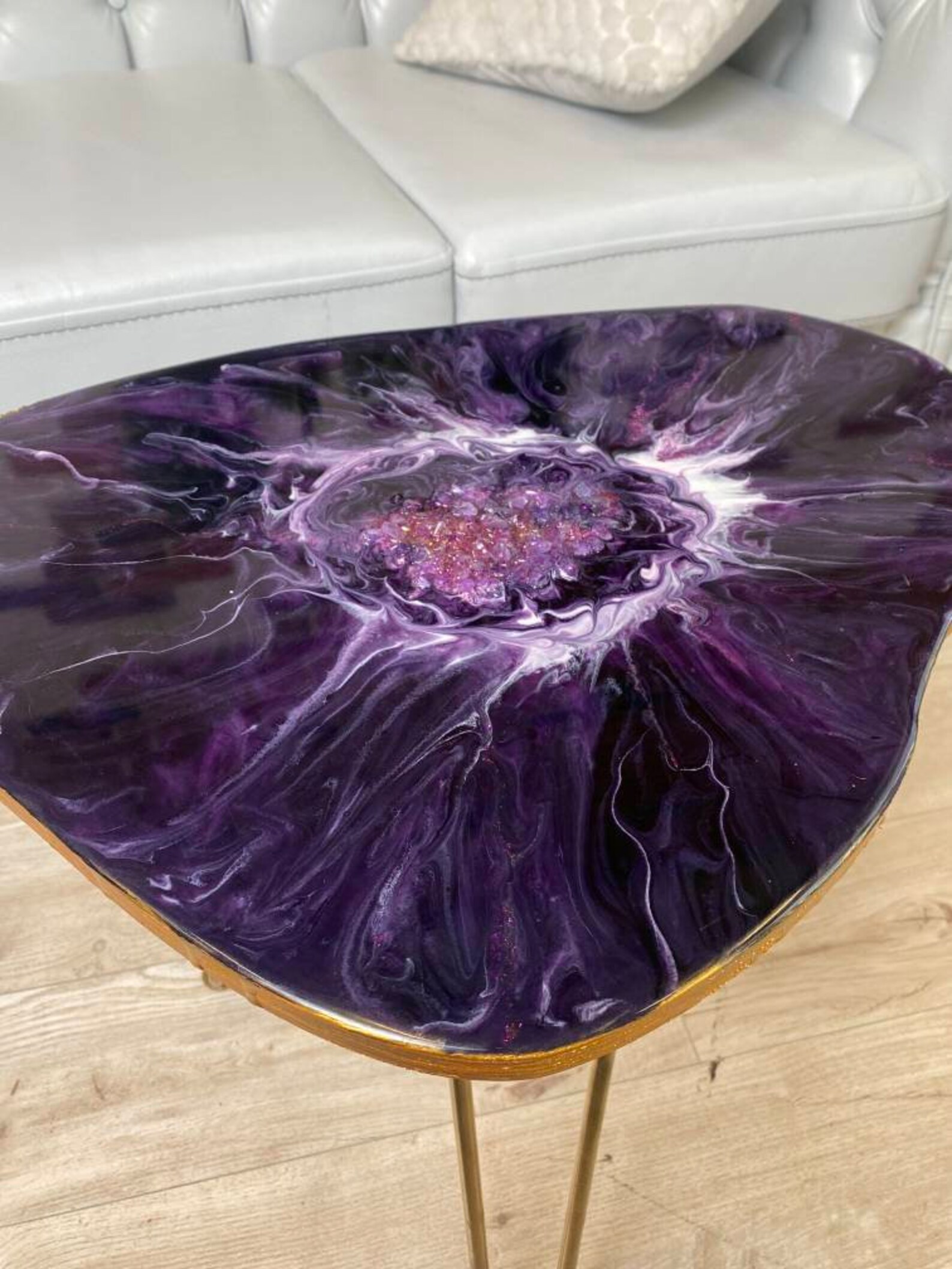 Resin Agate Table Dark Purple Geode Table Triangular Luxury Etsy