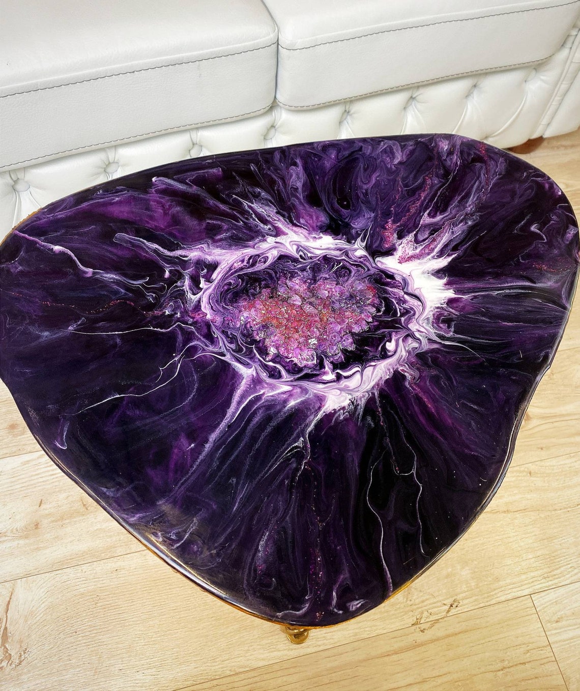 Resin Agate Table Dark Purple Geode Table Triangular Luxury Etsy