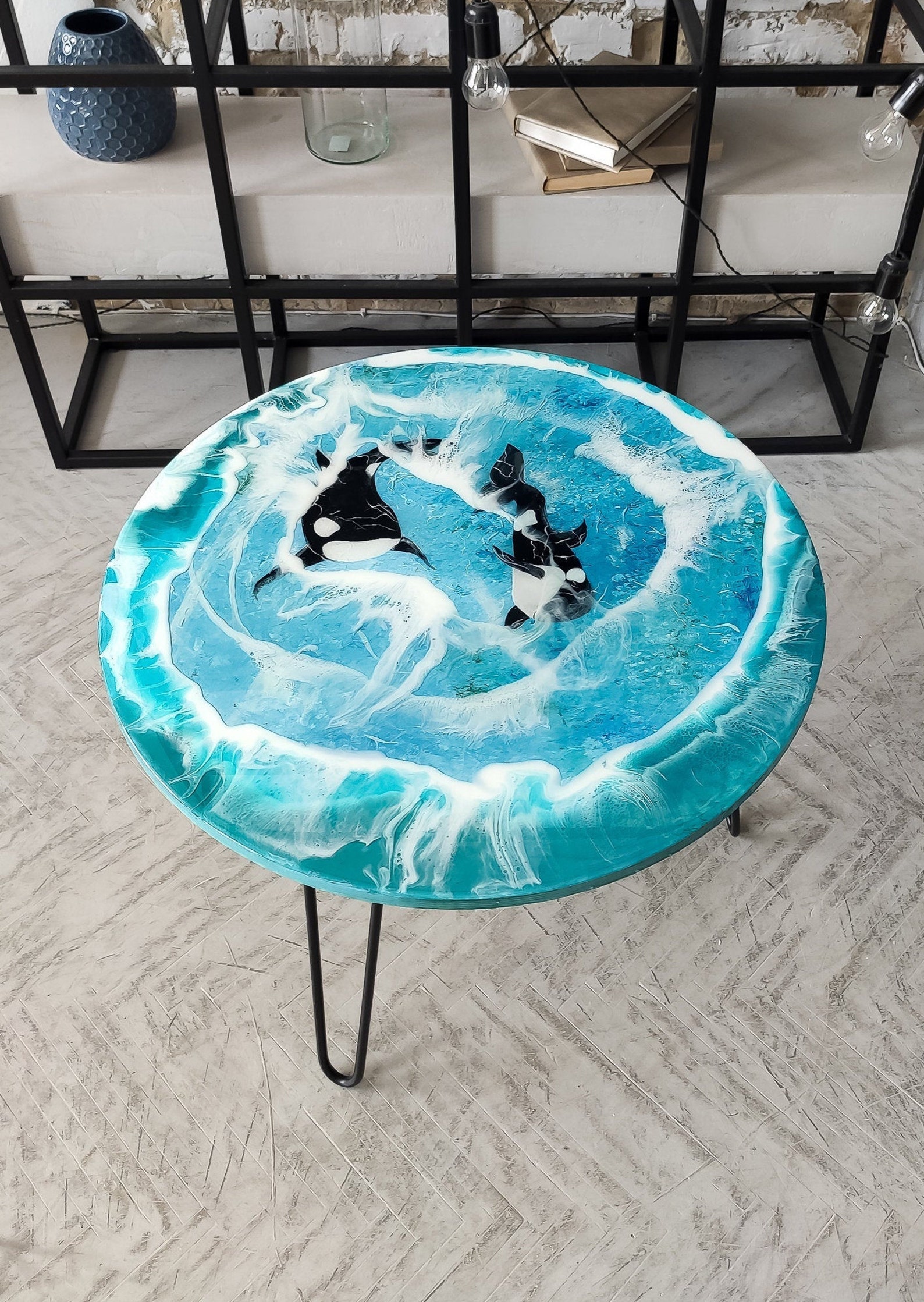 Killer whales table Round ocean epoxy table Unique Resin Etsy