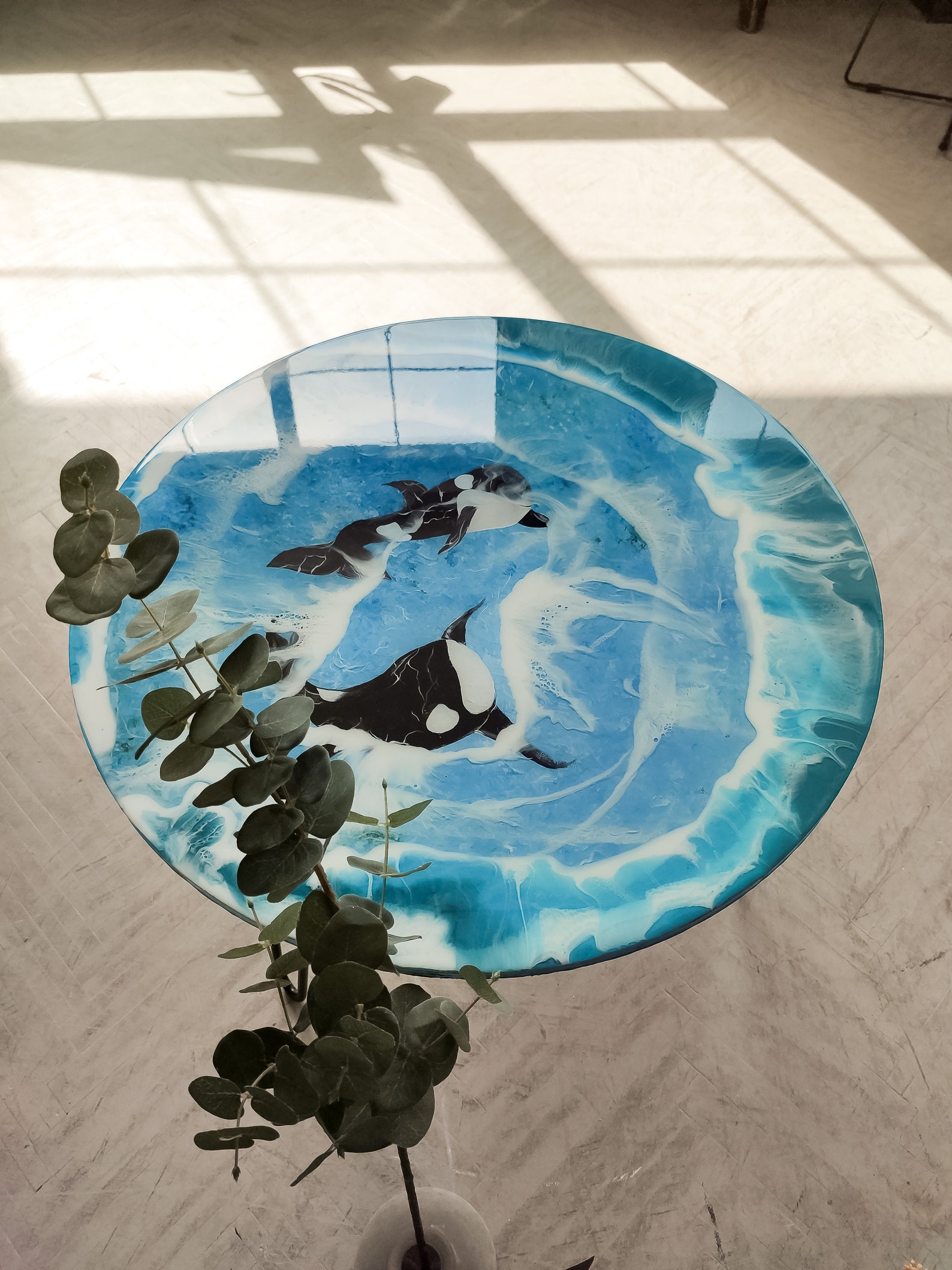 Killer whales table Round ocean epoxy table Unique Resin Etsy