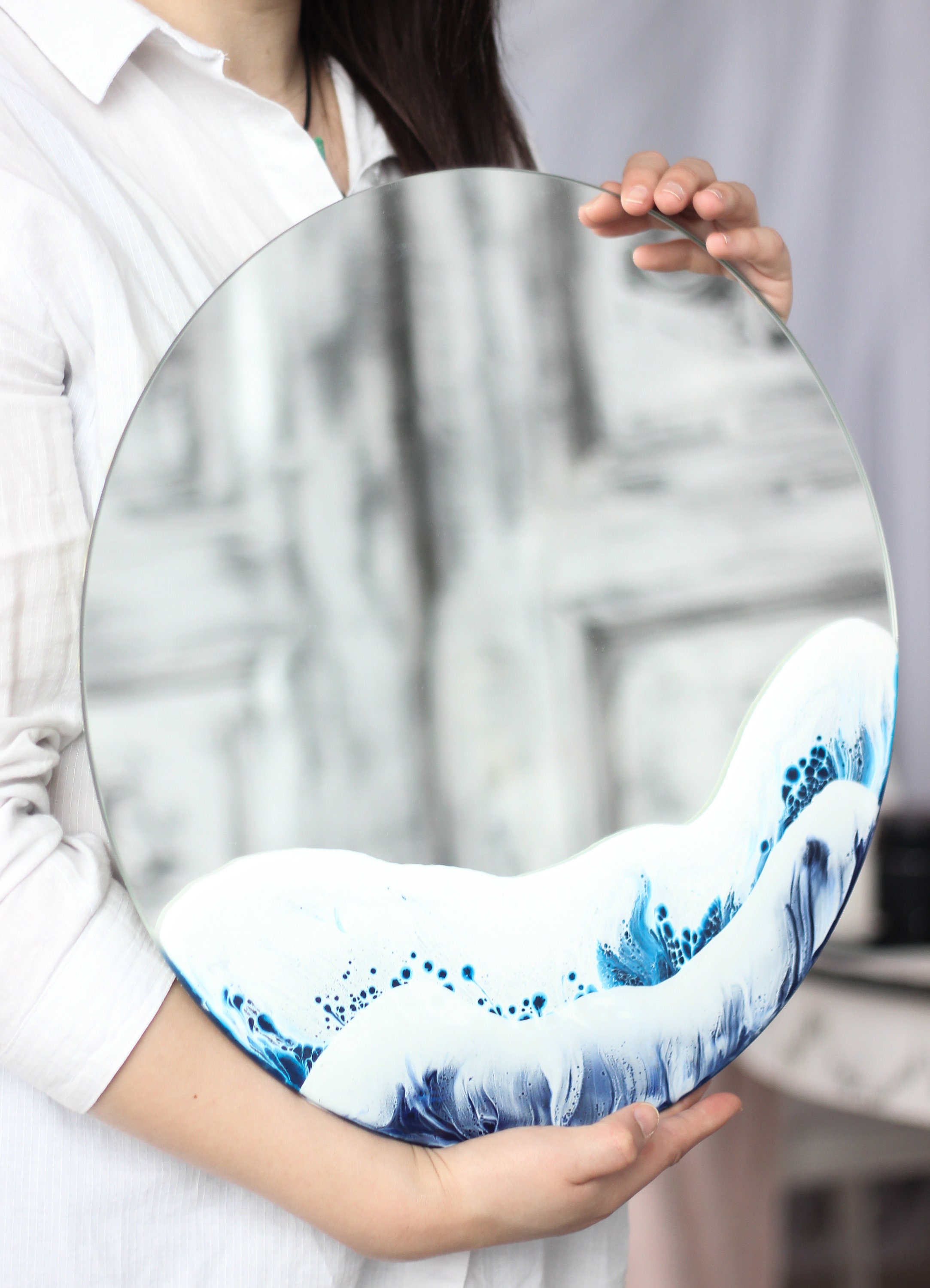 Epoxy mirror round mirror with 3D waves wall decor bathroom Etsy