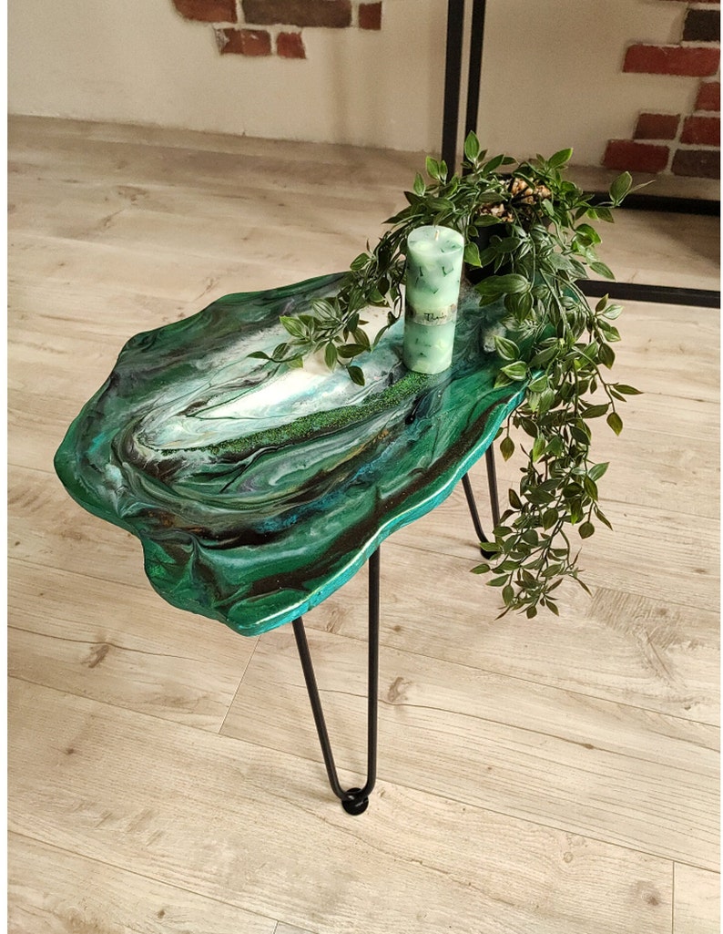 Green Emerald Geode Epoxy Table