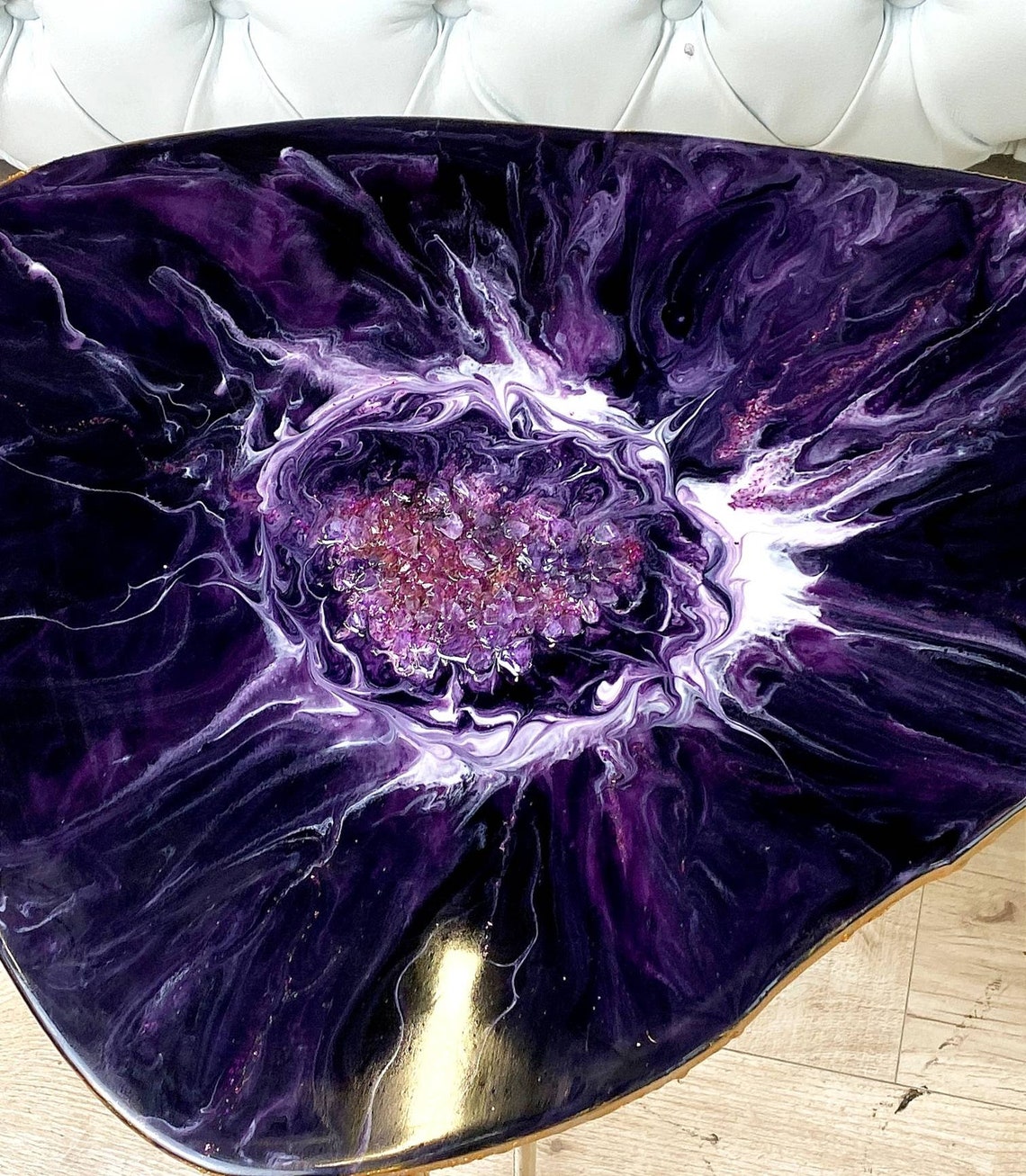 Resin Agate Table Dark Purple Geode Table Triangular Luxury Etsy