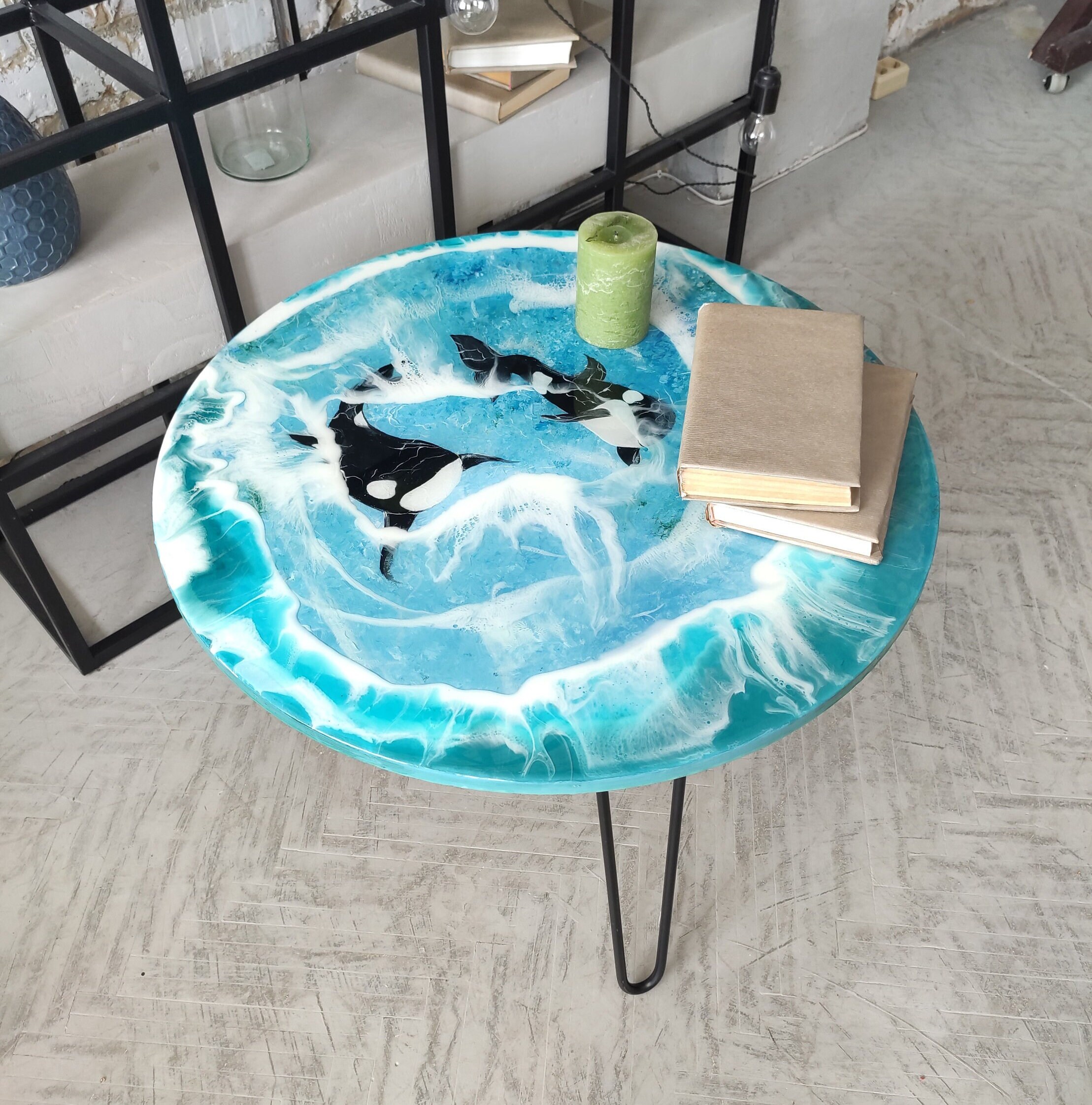 Killer whales table Round ocean epoxy table Resin Ocean Wave Etsy