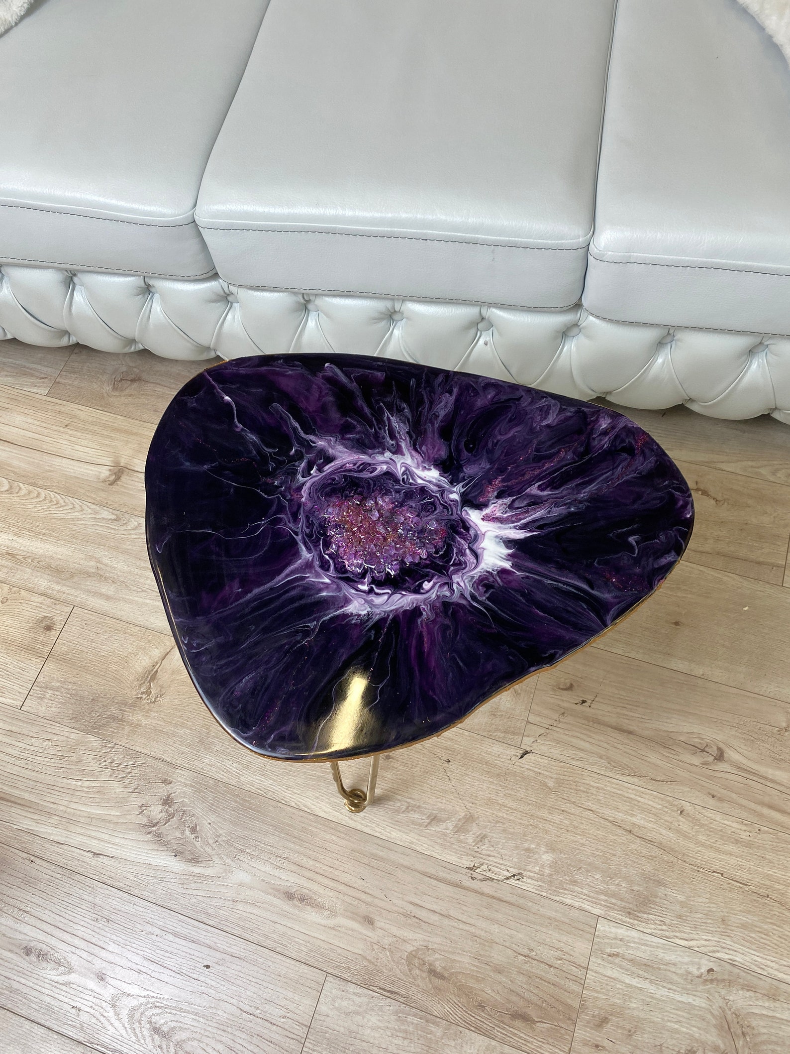 Resin Agate Table Dark Purple Geode Table Triangular Luxury Etsy