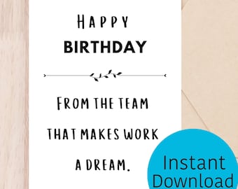Work/Boss&#39;s Birthday Card - From the Dream Team -  Printable Birthday Card, Instant Download, with envelope template.