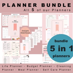 BUNDLE - Life Planner - Budget Planner - Meal Planner - Cleaning Planner - Self Care Planner. Digital Download Bundle of all our planners.