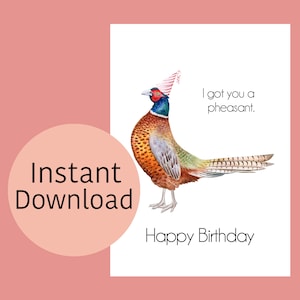 Carte d'anniversaire drôle - Un faisan d'anniversaire - Carte d'anniversaire imprimable, téléchargement immédiat, avec modèle d'enveloppe.