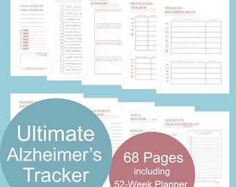 Alzheimer's Caregiver Planner | 52-Week Tracker, Daily Log (PDF)