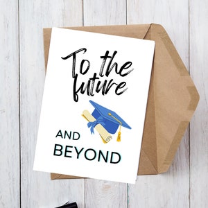 Carte de fin d'études - « Vers le futur et au-delà », étudiant imprimable carte de remise des diplômes, félicitations, téléchargement immédiat, impression numérique, avec enveloppe.