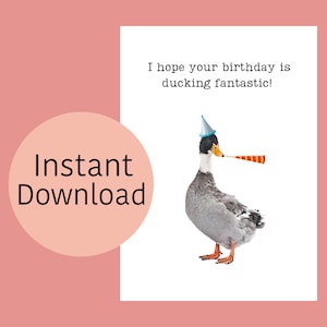 Happy Ducking Birthday - Happy Birthday - Autocorrectie, afdrukbare verjaardagskaart, Instant Download, digitale print, met envelopsjabloon.