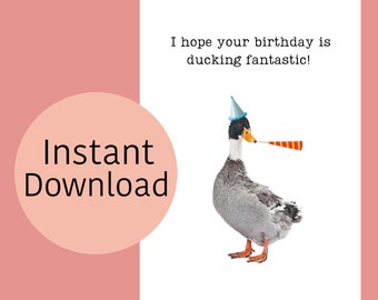 Happy Ducking Birthday - Happy Birthday - Autocorrect, Printable Birthday Card, Instant Download, Digital Print, with envelope template.