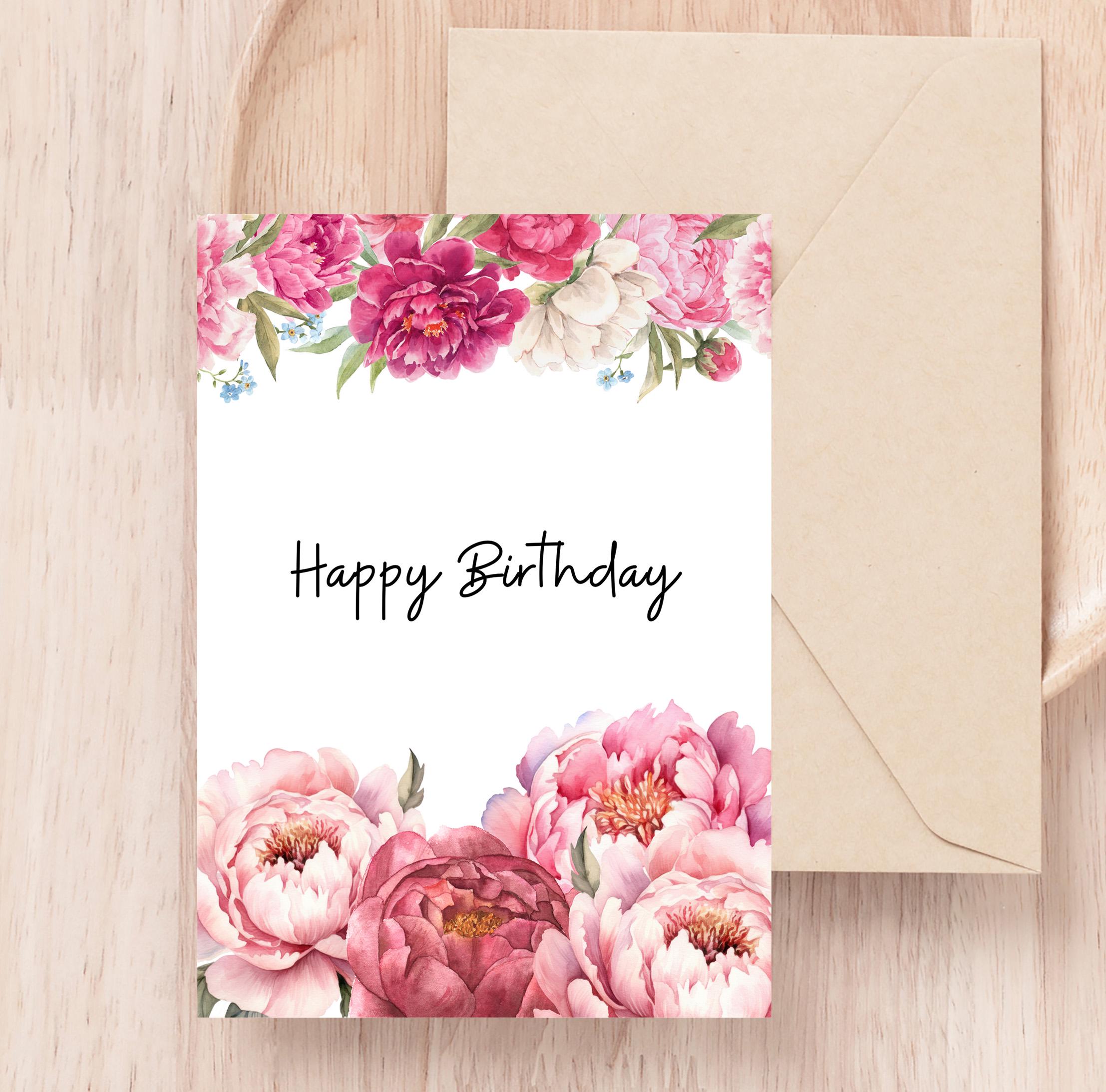 Pink Peonies Birthday Card - Printable Floral Design (instant Download ...