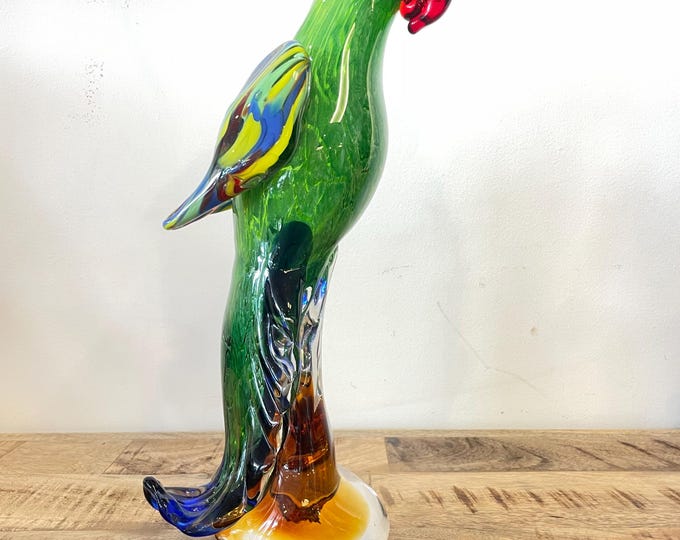 Murano Blown Glass Parrot Figurine (H30cm x L14 cm)