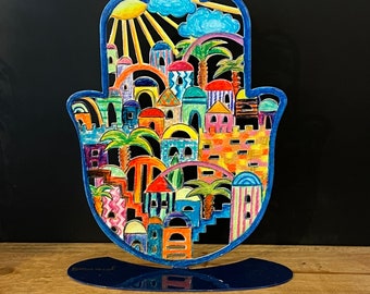 Hamsa Jerusalem Aluminum sculpture hand painted by Emanuel