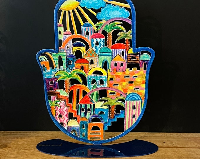Hamsa Jerusalem Aluminum sculpture hand painted by Emanuel