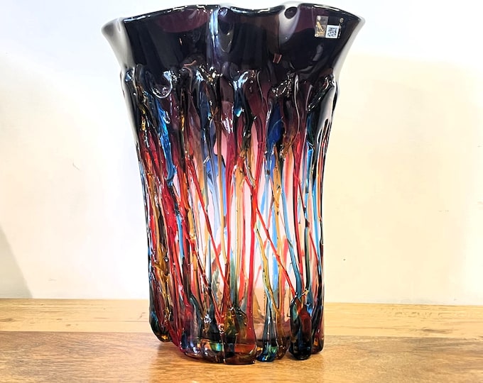Murano Large handmade red and blue-stained  glass vase by Giuliano Busato