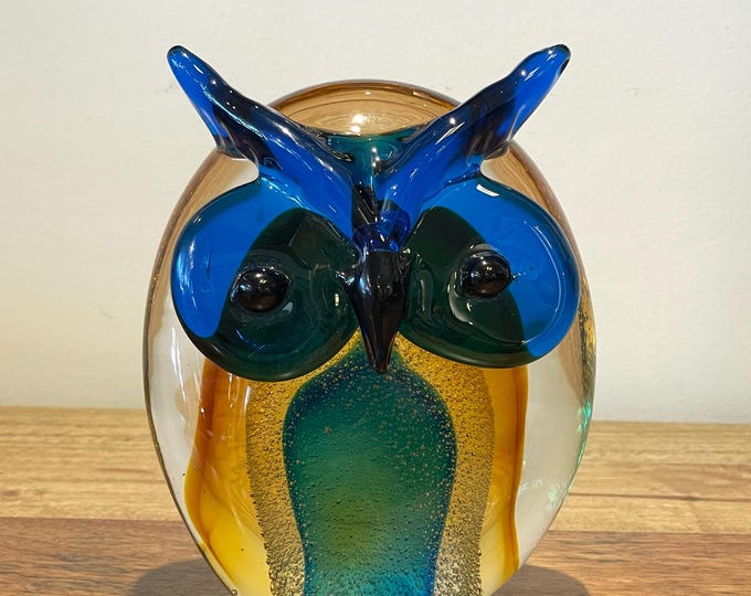 Murano hand-made stained glass sculpture  " Owl "