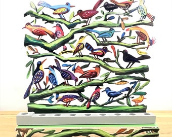 David Gerstein Pop art metal hand made sculpture  -" Hanukkia Twitters "