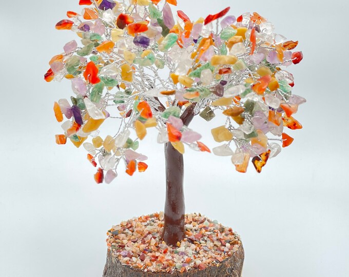 Tree with  gems: carnelian, yellow quartz, amethyst, aventurine, quartz.