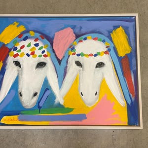 Menashe Kadishman Sheep Painting: Original Oil on Canvas (32x24 in)