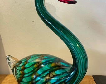 Murano hand-made stained glass sculpture  " Swan"